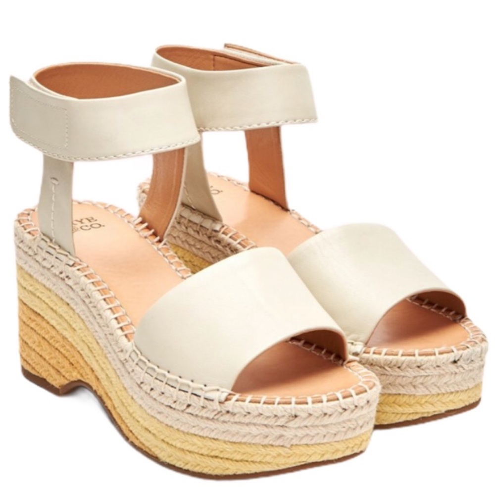 FRYE & CO Leather Platform Wedge Sandals Espadrilles Open Toe Straps Cream 8.5